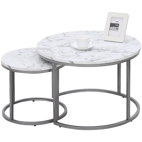 Set 2 masute de cafea PAOLA, marmura/argintiu, 60x40/38x34 cm