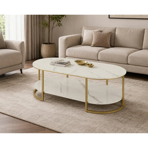 Masuta cafea KALUA, alb/auriu, 120x60x46 cm