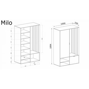 Set hol MILO UNI, verde, PAL laminat/metal, 100x33x189.4 cm