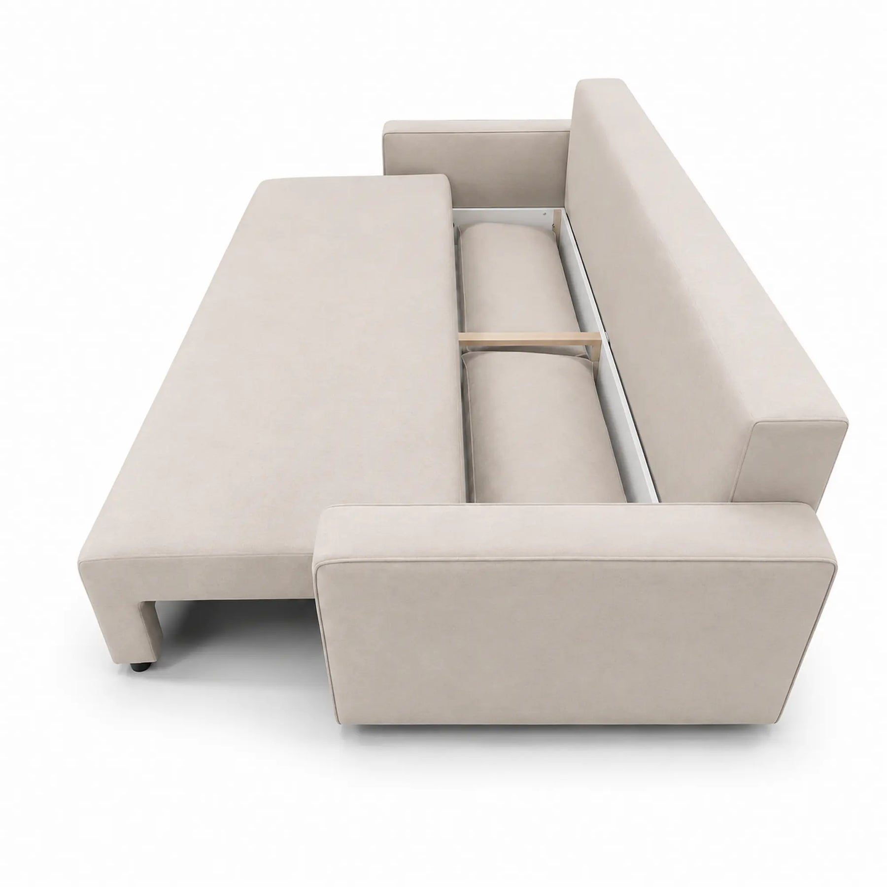 Canapea extensibila NICOLE, stofa catifelata bej - Salvador 02, cu lada depozitare, 232x100x90 cm