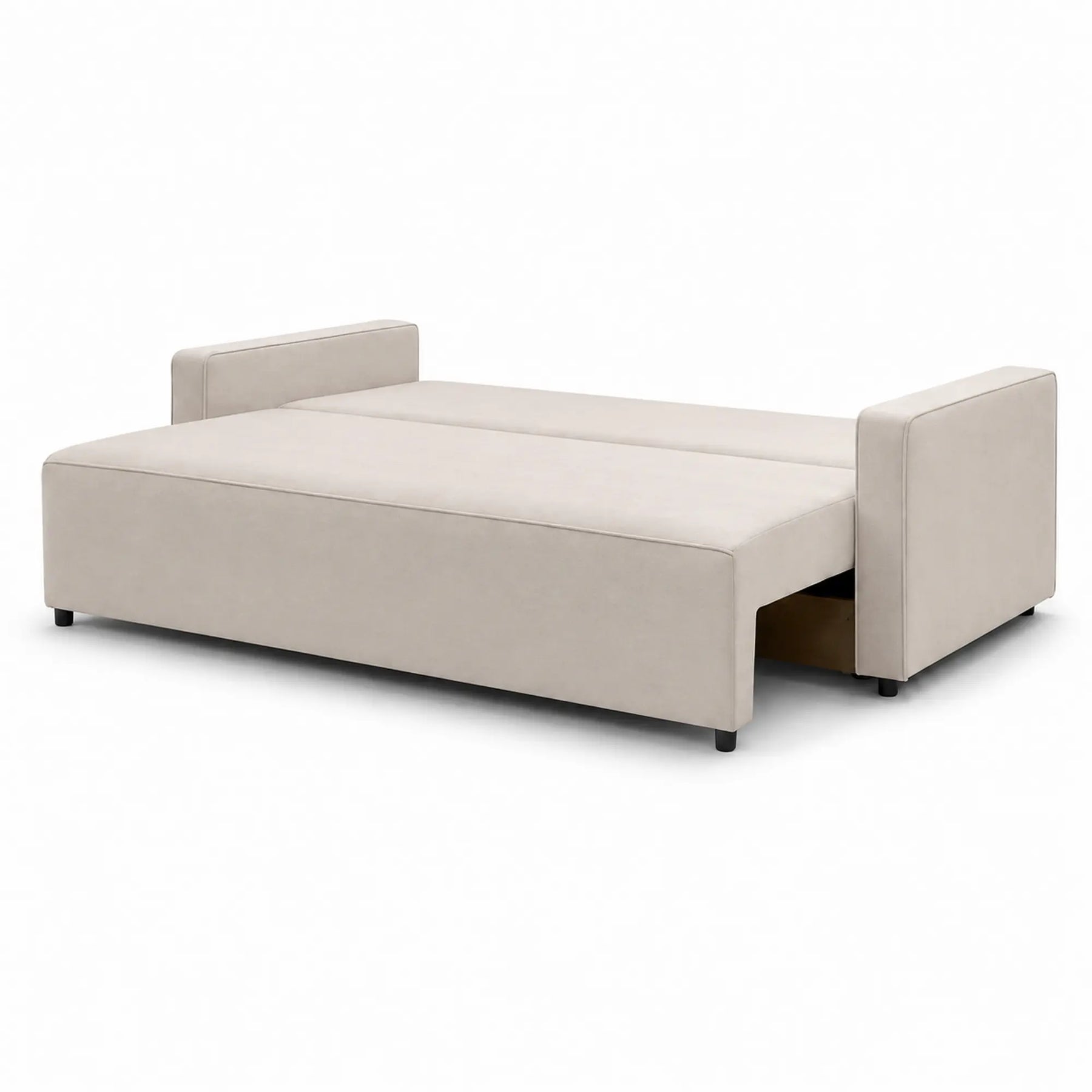 Canapea extensibila NICOLE, stofa catifelata bej - Salvador 02, cu lada depozitare, 232x100x90 cm