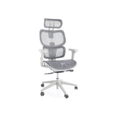 Scaun birou DEVON, gri/alb, plasa/metal, tetiera si cotiere reglabile, 68x50x119/129 cm