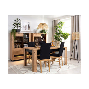 Masa extensibila OSTIA, stejar artizanal/negru, PAL, 160-200x90x76.5 cm