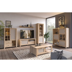 Vitrina PARILLA, stejar, PAL laminat/sticla, 73x42x206 cm