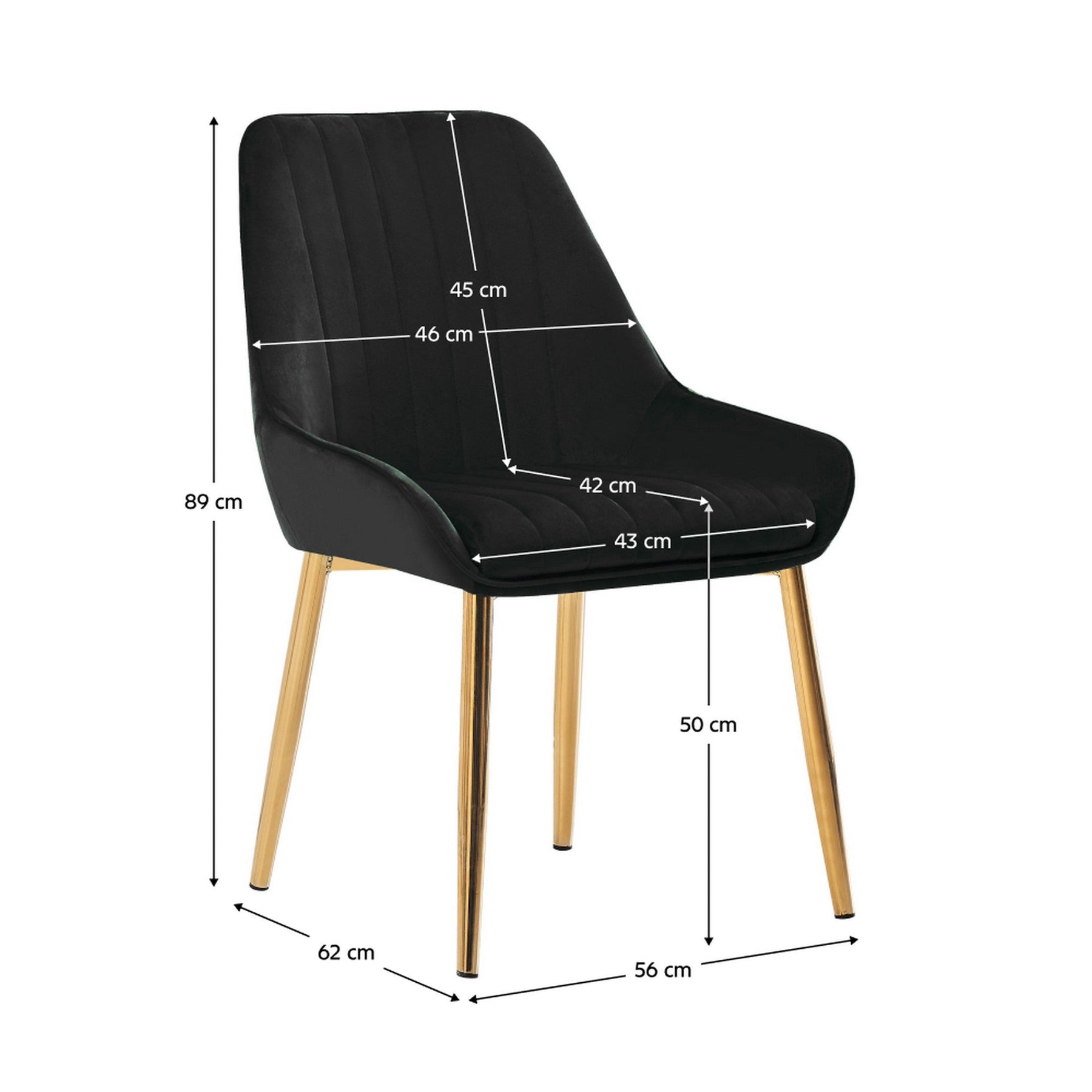 Scaun PERLIA, negru/auriu, stofa catifelata/auriu, 56x62x89 cm