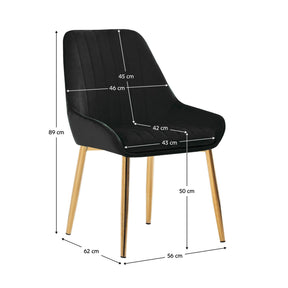 Scaun PERLIA, negru/auriu, stofa catifelata/auriu, 56x62x89 cm
