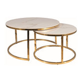 Set 2 masute PORTAFINO A, alb/auriu, ceramica/metal, 60x45/45x40 cm
