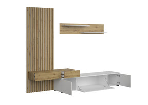 Mobilier living REBECA PLUS, stejar artisan/alb, PAL, 250x43x200 cm