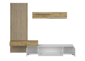 Mobilier living REBECA PLUS, stejar artisan/alb, PAL, 250x43x200 cm