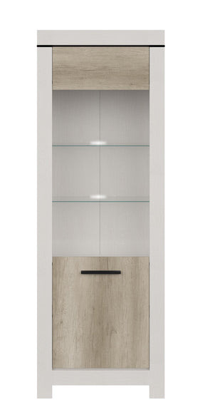 Vitrina BELEN 5, pin alb/stejar, PAL/sticla, 68x39x196 cm