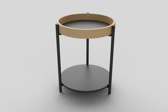 Masuta de cafea stejar natural si cadru negru Rolo, Ø44XH55 CM