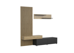 Mobilier living REBECA, stejar artisan/negru, PAL, 210x43x200 cm