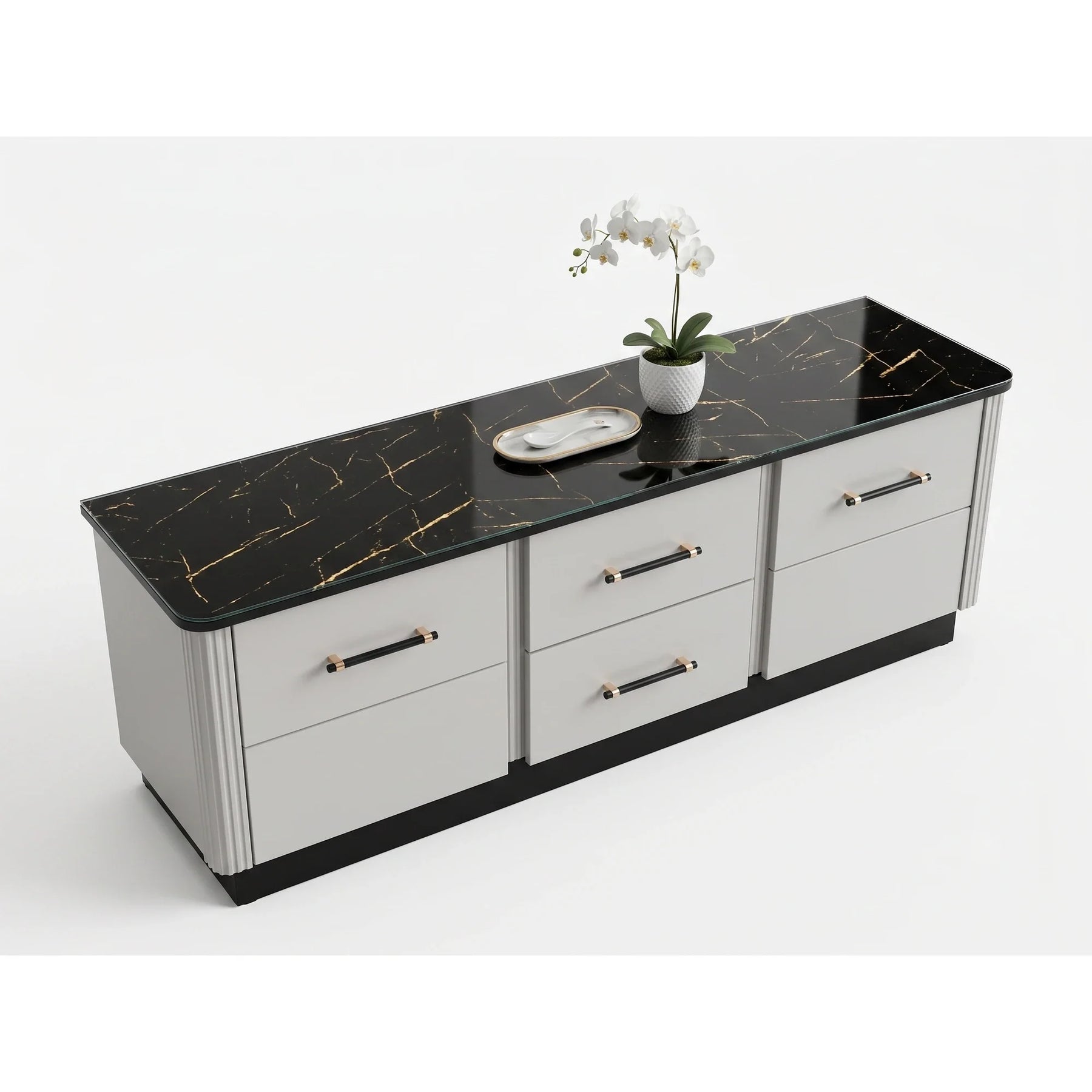 Comoda tv sufragerie SANTO SA4, casmir/negru, PAL laminat, 170x41x58 cm