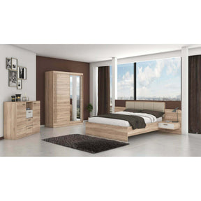 Pat EFFECT, stejar sonoma/alb andersen, PAL, cu 2 noptiere, 160x200 cm