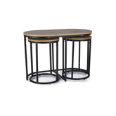 Set 3 masute TWIX, stejar/negru, furnir/metal, 75x40x50/32x45 cm