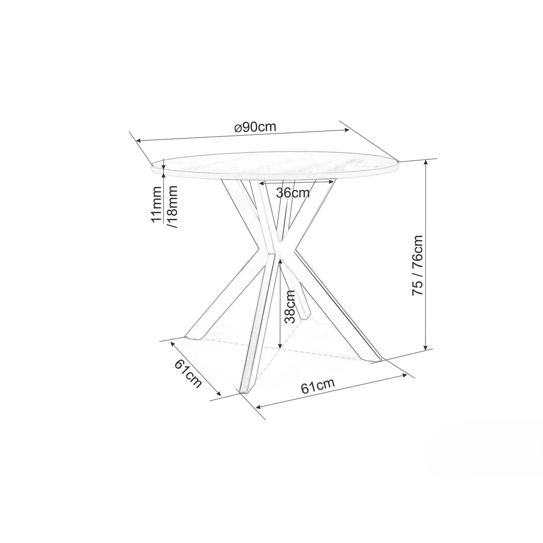 Masa DETROIT OCN-39391, alb/negru mat