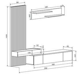 Mobilier living REBECA PLUS, stejar artisan/alb, PAL, 250x43x200 cm