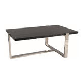 Masuta cafea VELA, marmura/inox, negru/argintiu, 109x66x43 cm