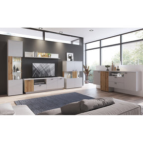 Comoda TV VERO, alb/stejar, PAL laminat, 180x40x59 cm