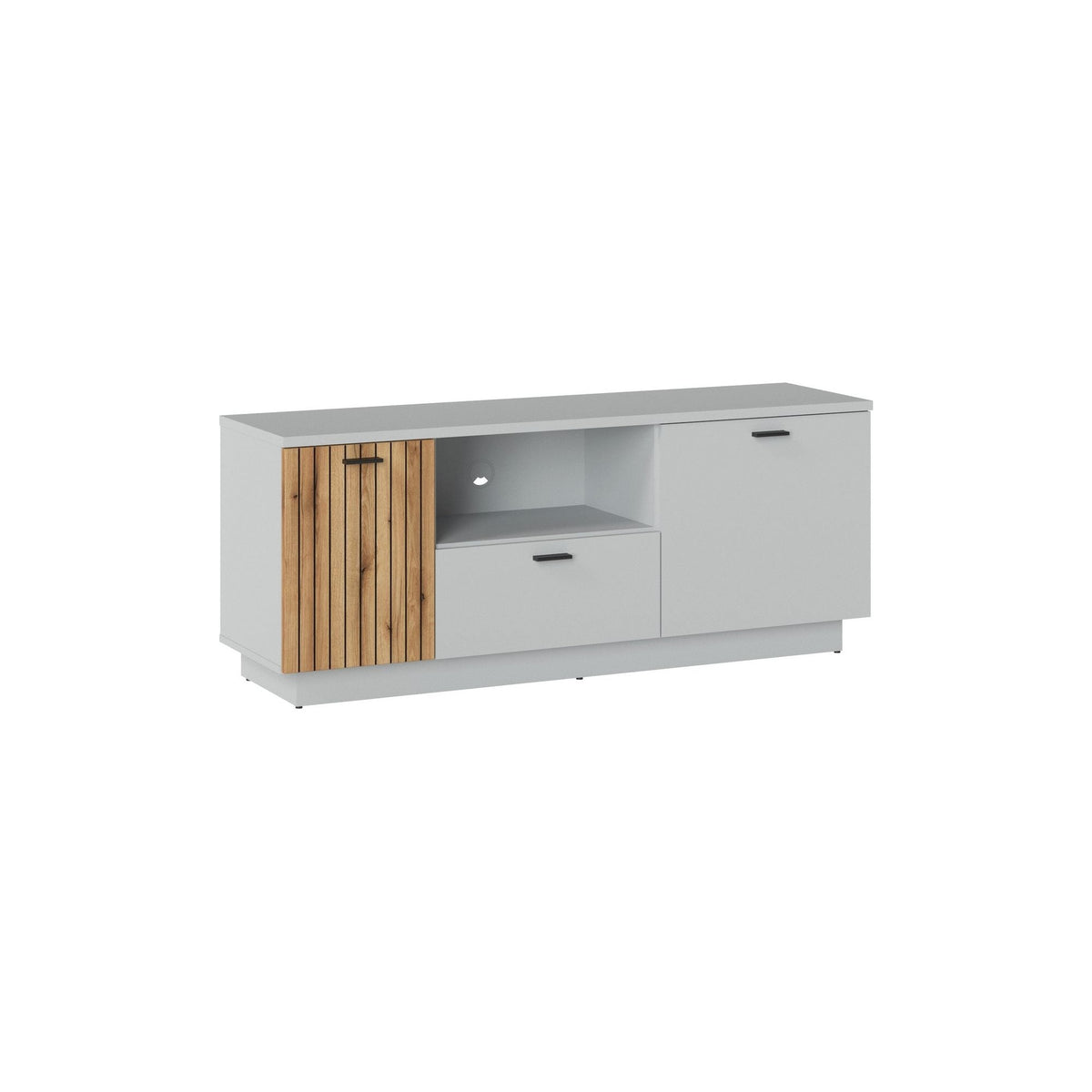 Comoda TV VERO, alb/stejar, PAL laminat, 145x40x59 cm