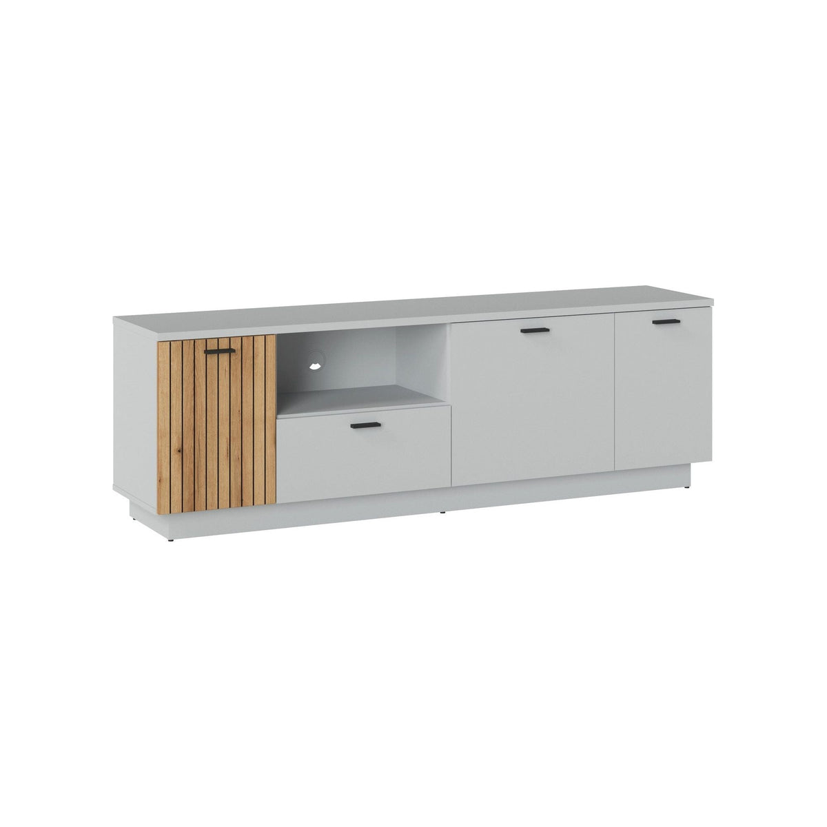 Comoda TV VERO, alb/stejar, PAL laminat, 180x40x59 cm