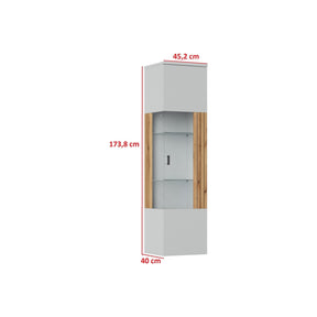 Vitrina VERO V01P, alb/stejar, PAL laminat/sticla, 45x40x174 cm