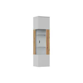 Vitrina VERO V01P, alb/stejar, PAL laminat/sticla, 45x40x174 cm