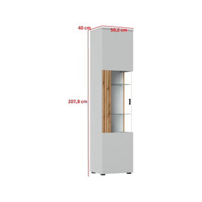 Vitrina VERO V02L, alb/stejar, PAL laminat/sticla, 50x40x208 cm