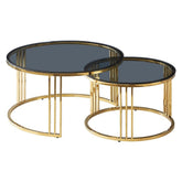 Set 2 masute de cafea VIENNA auriu, blat din sticla/cadru metal auriu