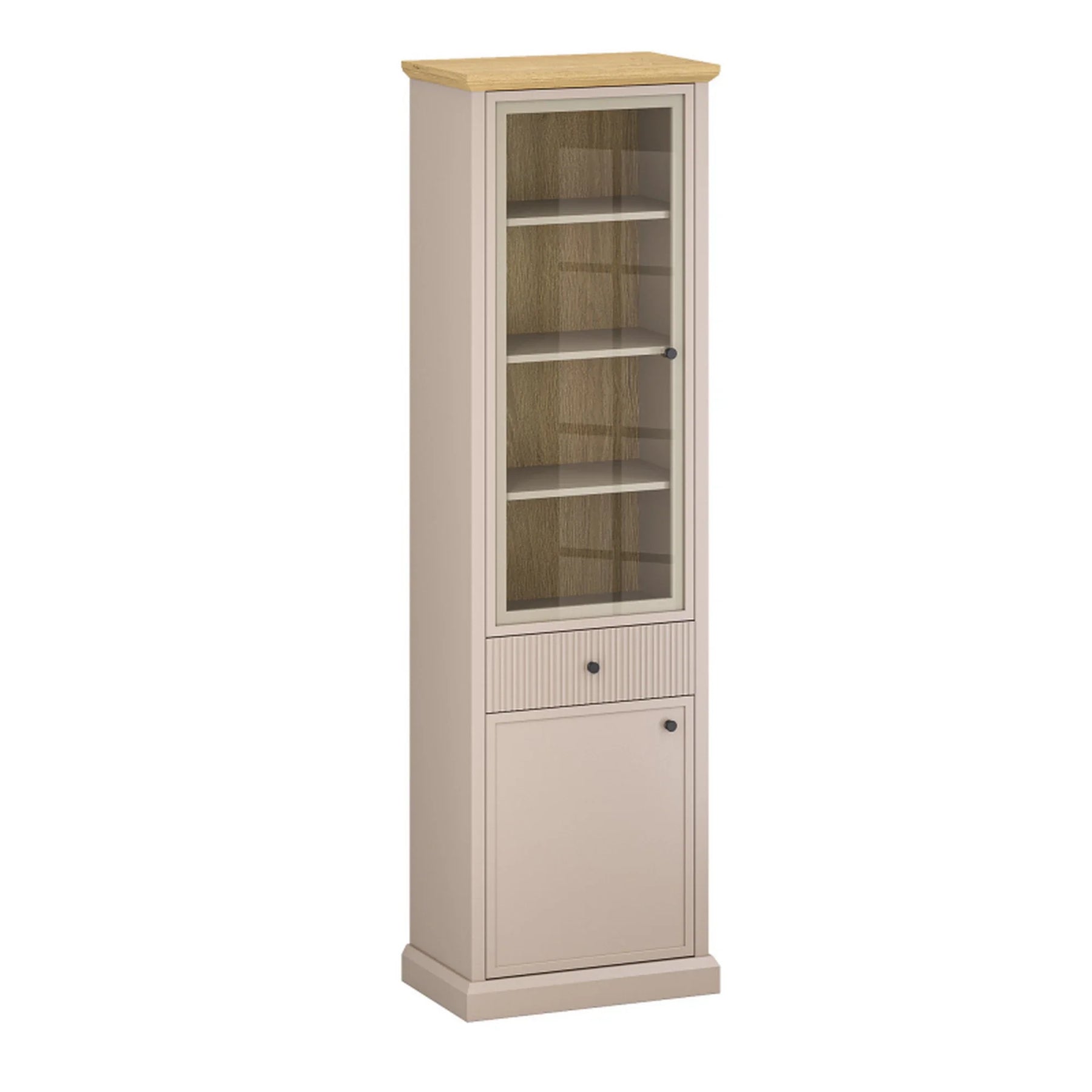 Vitrina IDELLO, taupe/stejar, PAL laminat, cu iluminare LED, 60x38x204 cm