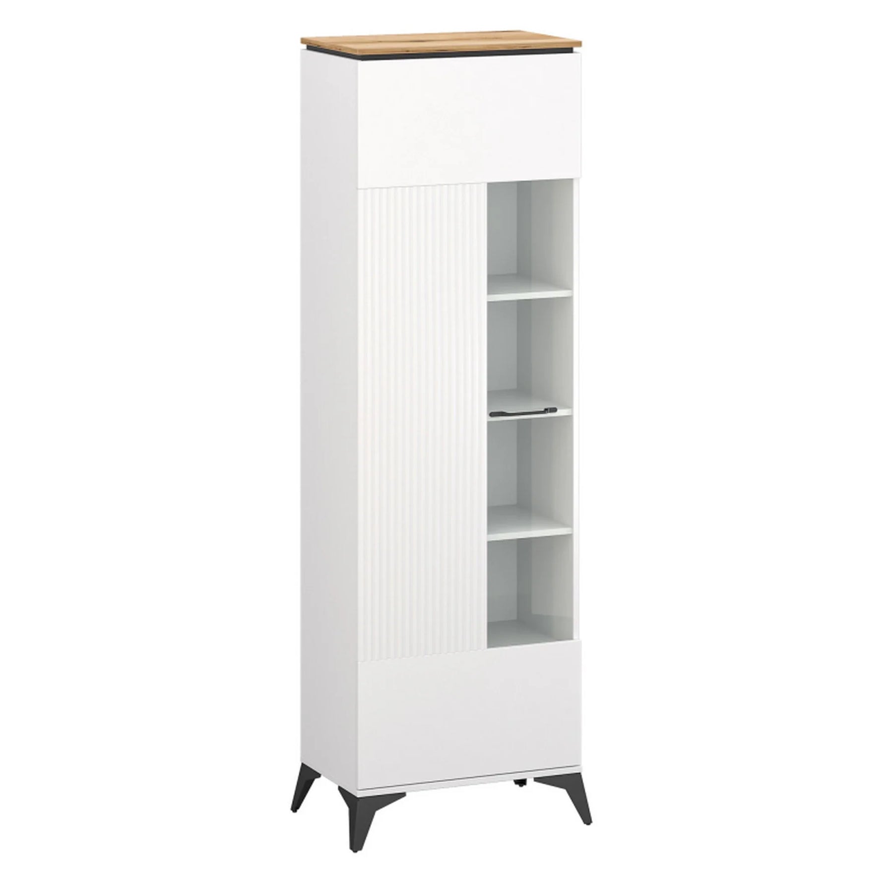 Vitrina VELUTTO, alb/stejar, PAL, cu iluminare LED, 67x44x203 cm