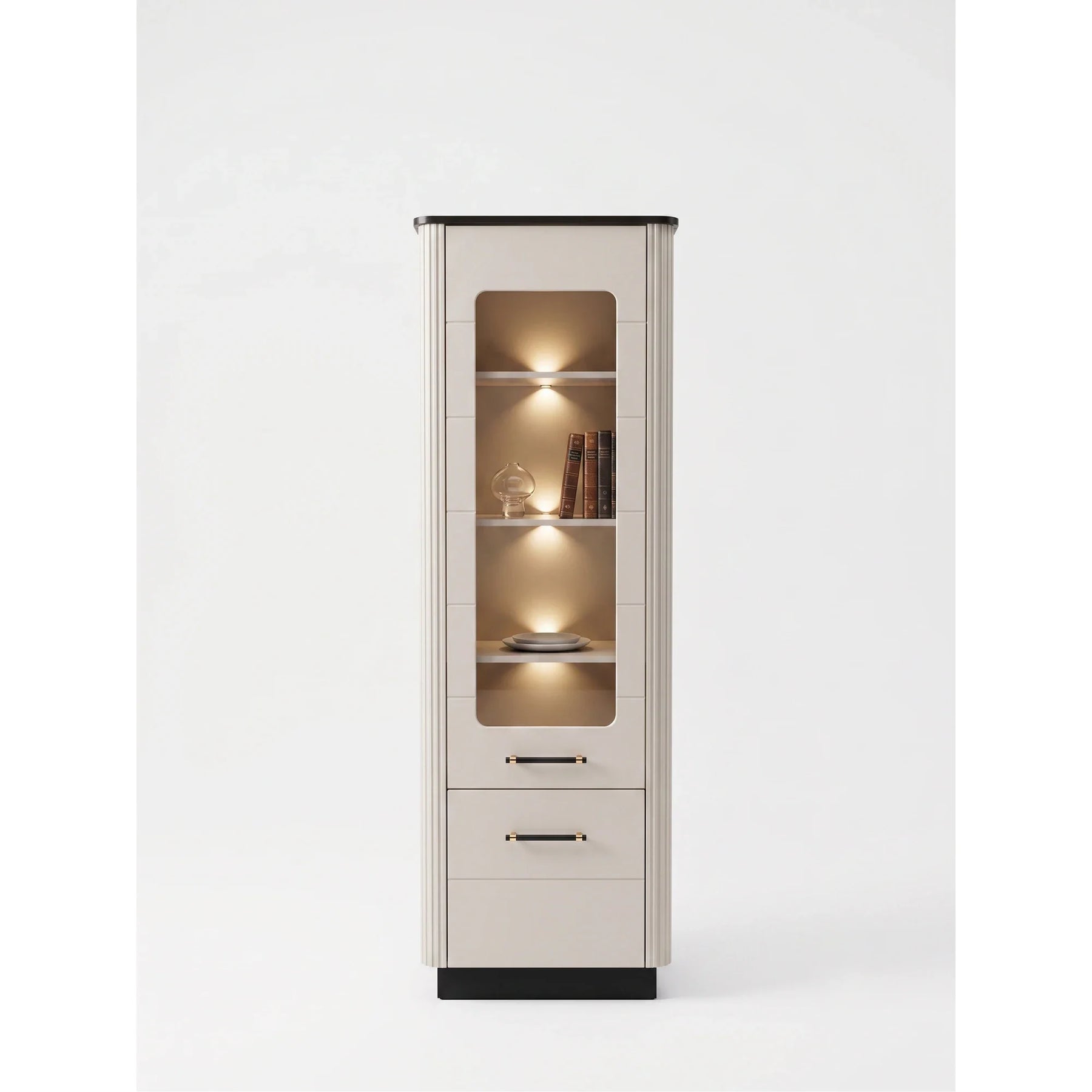 Vitrina living SANTO SA2, casmir/negru, PAL laminat, 64x41x194 cm