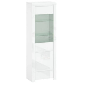 Vitrina living moderna LINGO, alb lucios, PAL laminat, 68x42x202 cm