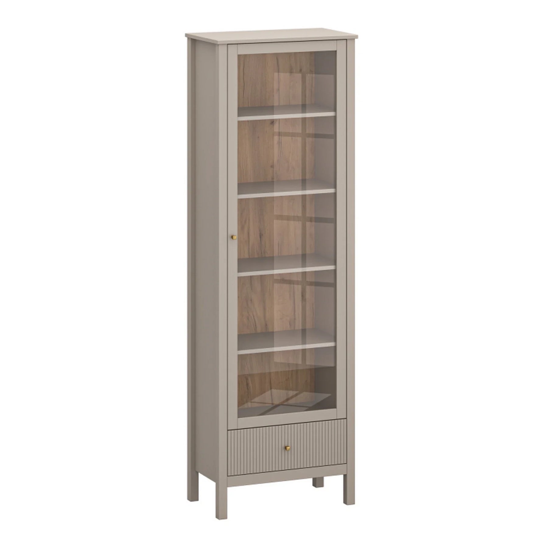 Vitrina pentru living KLEO, taupe, PAL laminat, cu iluminare LED, 65x37x201 cm