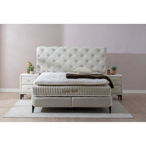 Saltea LOVE BED, stofă catifelata/arcuri Bonell/spuma, alb/crem - Luna 01, 160×200 cm