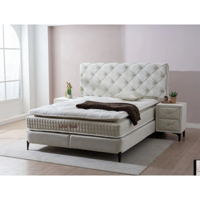 Saltea LOVE BED, stofă catifelata/arcuri Bonell/spuma, alb/crem - Luna 01, 160×200 cm