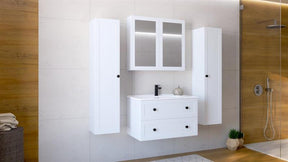 Dulap baie TORETO, alb mat, PAL laminat, cu oglinzi, 80x15x70 cm