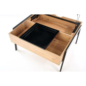 Masuta de cafea PODIUM, stejar natural/negru furniruit, cu spatiu depozitare, 85x80x43 cm