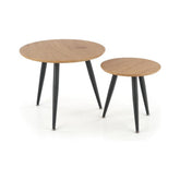 Set 2 masute de cafea MENTONA 2, stejar auriu/negru furniruit/otel, 40/41x59/48 cm