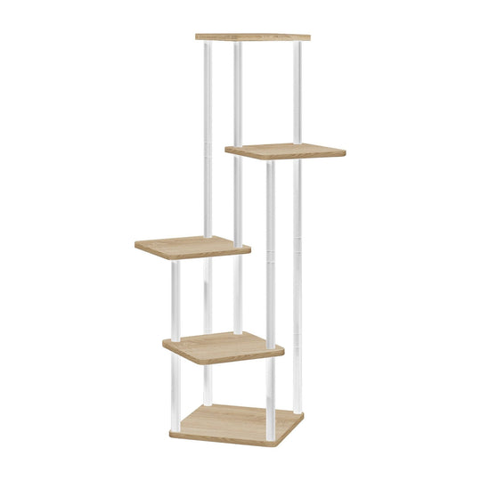 Suport de flori ADITE, alb/stejar sonoma, metal/lemn, 30x30x106.5 cm