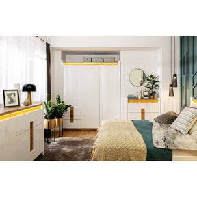 Comoda Alameda, alb/stejar, PAL, cu iluminare LED, 97x41.5x123 cm