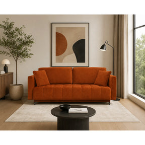 Canapea extensibila ALDO, stofa catifelata caramiziu - Element 9, cu lada depozitare, 227x102x87 cm