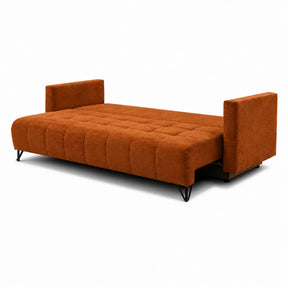 Canapea extensibila ALDO, stofa catifelata caramiziu - Element 9, cu lada depozitare, 227x102x87 cm
