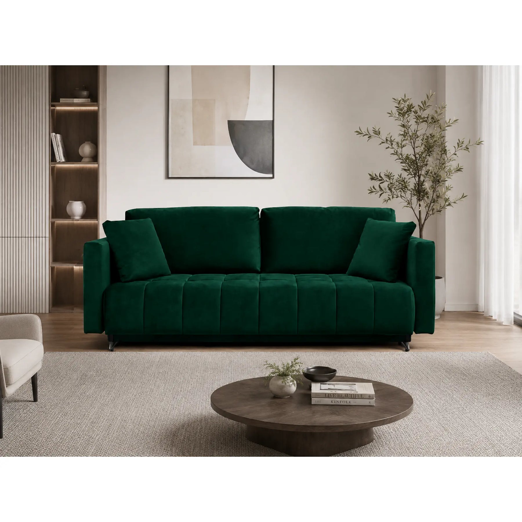 Canapea extensibila ALDO, stofa catifelata verde - Monolith 37, cu lada depozitare, 227x102x87 cm