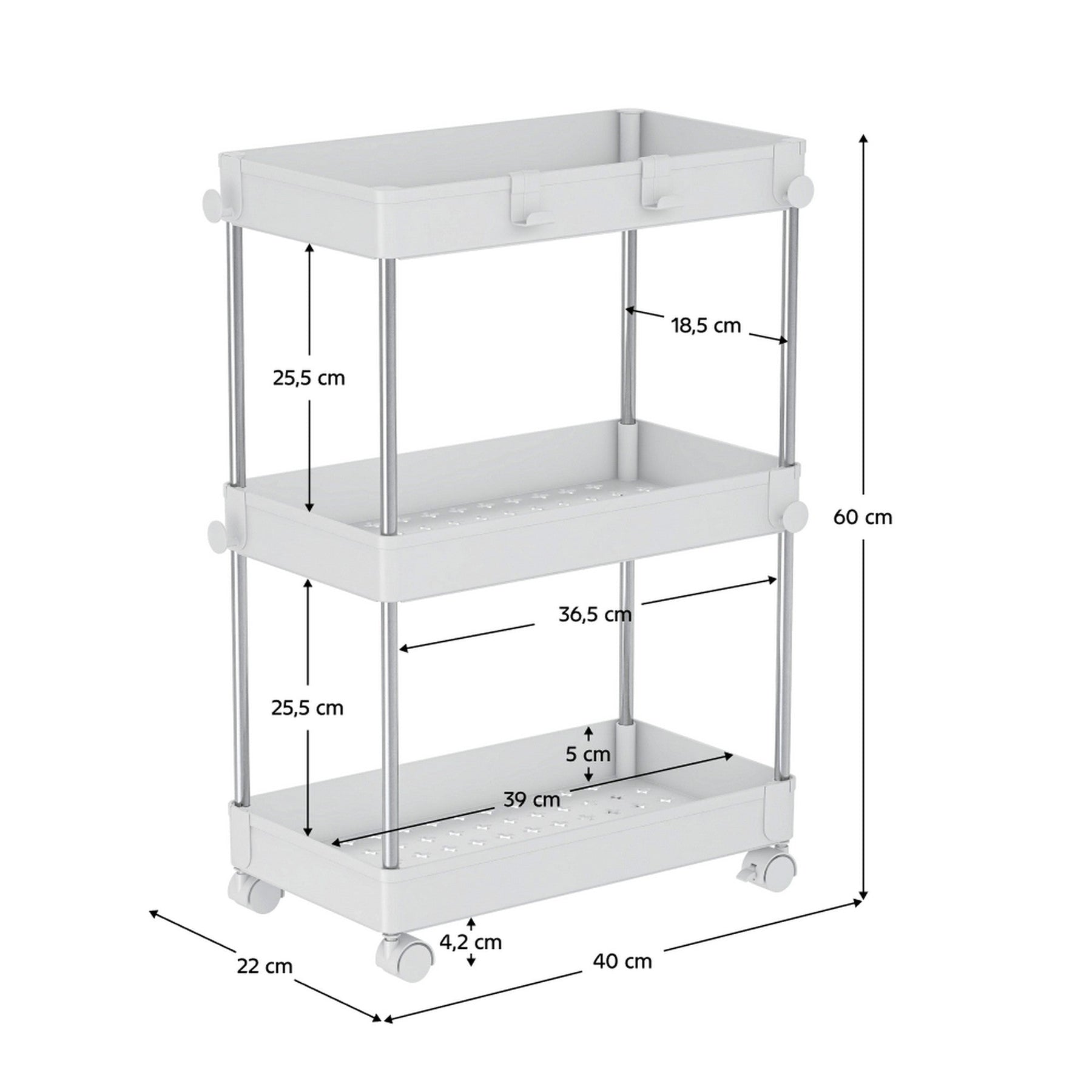 Etajera ALIOL TIP 1, alb, metal/plastic, 40x22x60 cm