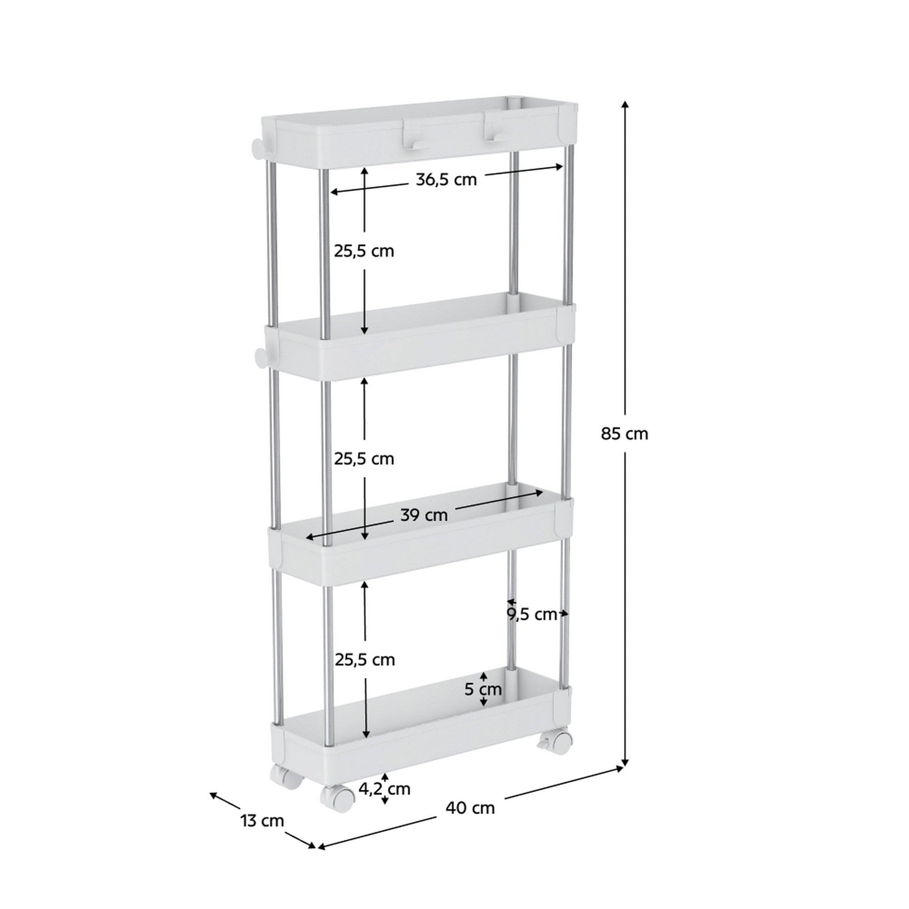Etajera ALIOL TIP 2, alb, metal/plastic, 40x13x85 cm