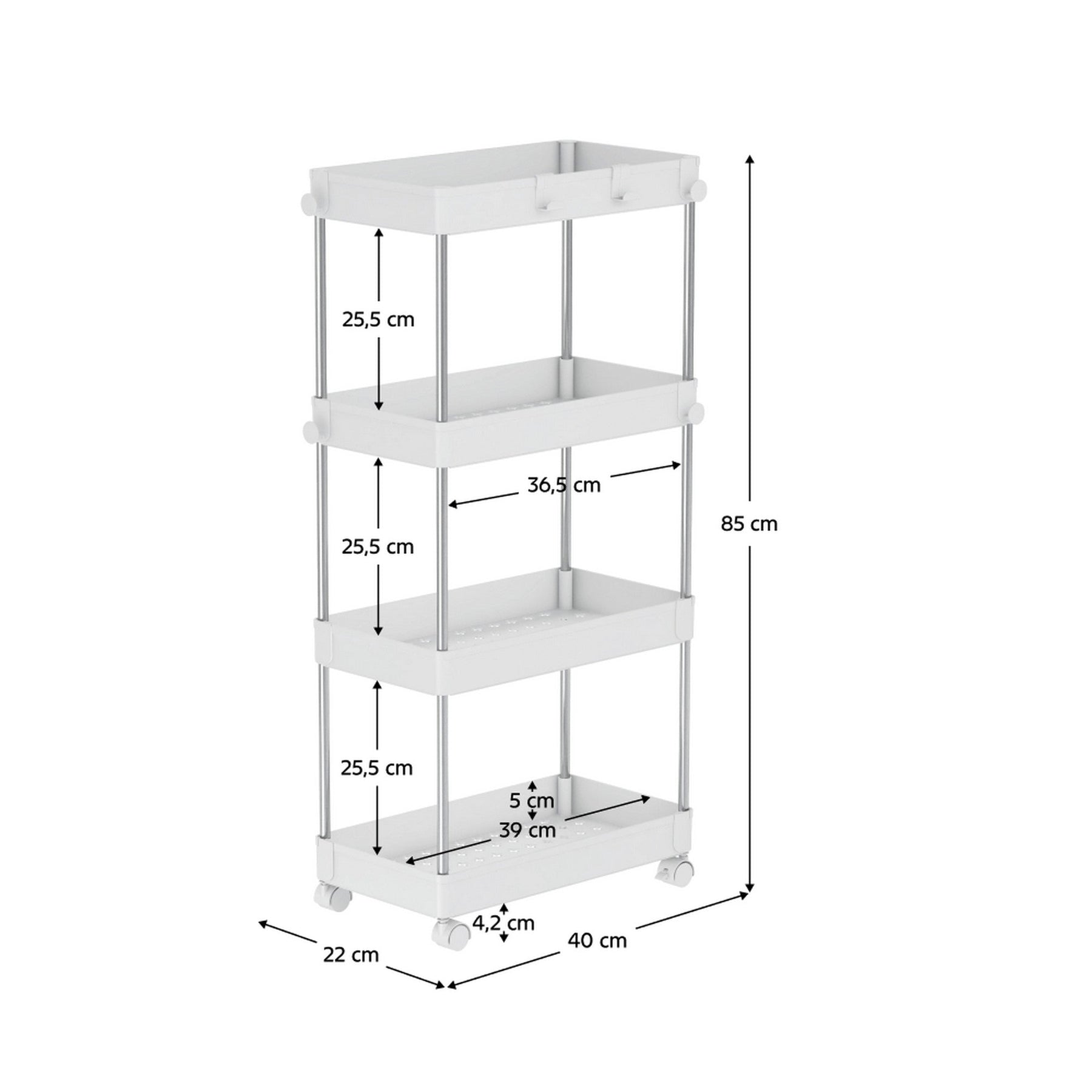 Etajera ALIOL TIP 3, alb, metal/plastic, 40x22x85 cm