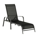 Sezlong gradina ATREO, negru/gri, material textil/metal, 64x161x48/100 cm