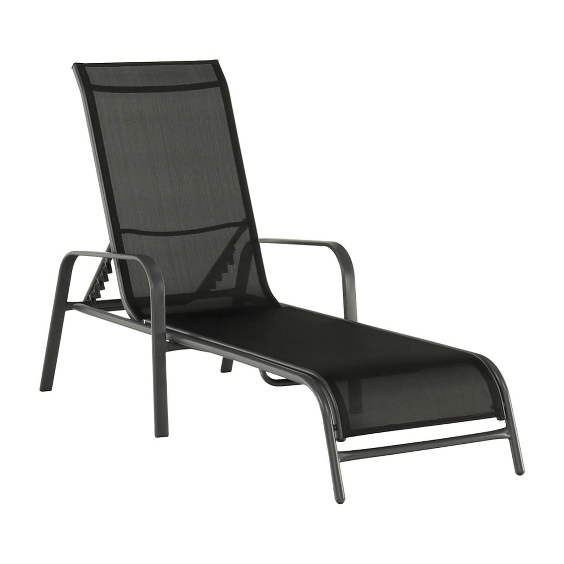 Sezlong gradina ATREO, negru/gri, material textil/metal, 64x161x48/100 cm