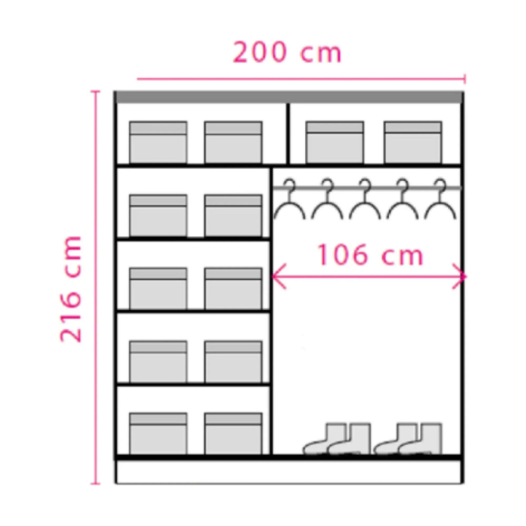 Dressing EFFECT, alb andersen, PAL melaminat, cu 2 usi, 200x59x216 cm